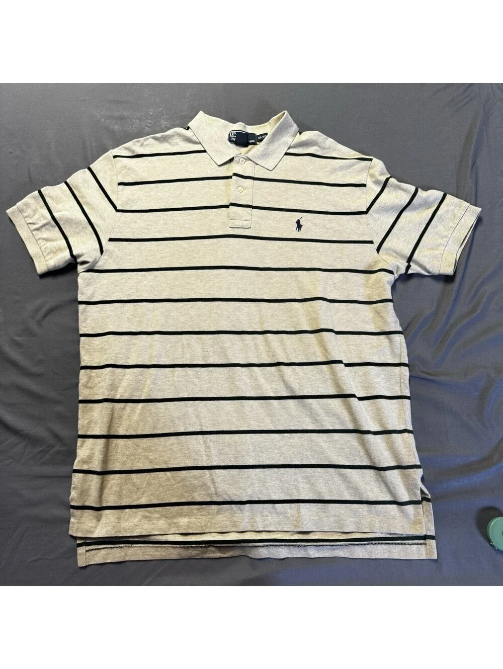 Polo by Ralph Lauren Shirt Mens XL Gray Black Striped Pique Cotton Short Sleeve